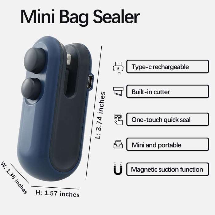 ODEIUN™ 2-in-1 Mini Bag Sealer & Cutter | USB Rechargeable Handheld Heat Sealer for Snack Preservation 🍪🔋