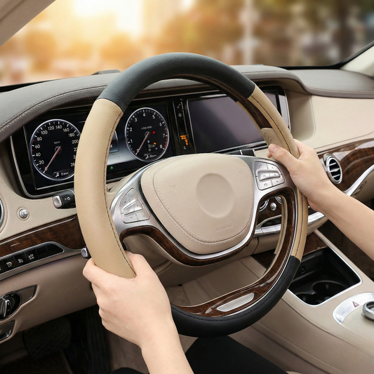 🚗Premium Anti-Slip Leather Steering Wheel Cover – Universal 38cm Fit, All-Season Comfort & Business Style