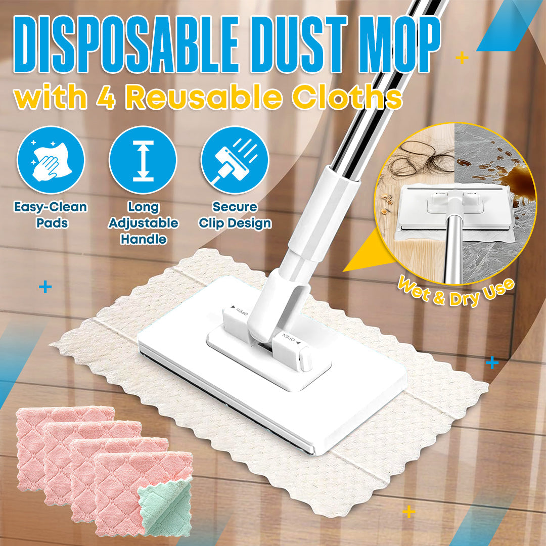 Last Day: 50% OFF – Disposable Dust Mop with 4 Reusable Cloths