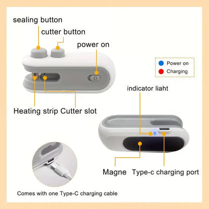 ODEIUN™ 2-in-1 Mini Bag Sealer & Cutter | USB Rechargeable Handheld Heat Sealer for Snack Preservation 🍪🔋